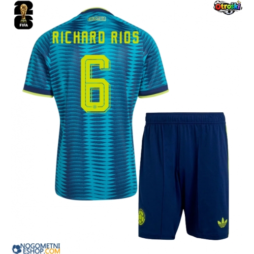 Otroški Nogometni dresi Kolumbija Richard Rios #6 Gostujoči SP 2026 Kratek Rokav (+ Kratke hlače)